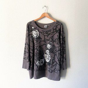 Avenue gray and black paisley rose waffle knit thermal cotton blend 22/24